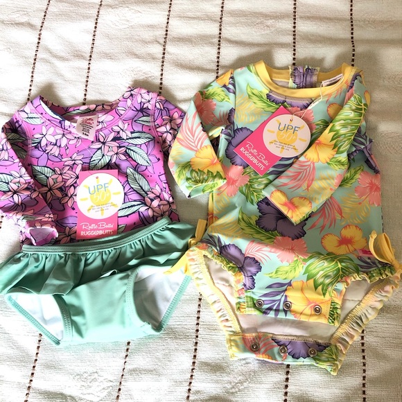 RuffleButts Baby Girls Long Sleeve One Piece Swimsuit w/ UPF 50+ Sun Protection - Picture 9 of 11